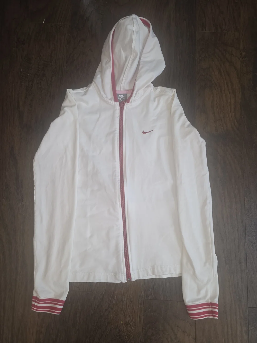 Nike Girls' White Hooded Jacket with Pink Trim